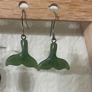 Green Jade Whale Tail Earrings